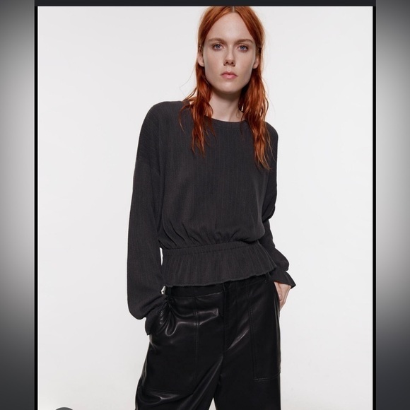 Zara Overzied Cinched Waist Ribbed Top Size Small - Picture 1 of 7